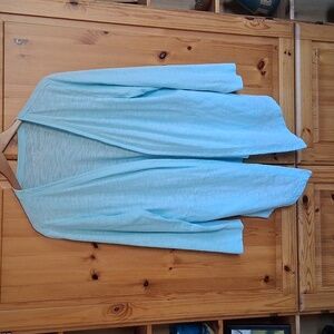 Chico's The Ultimate Tee Light Seafoam Blue Costal Grandma Open Cardigan Size L